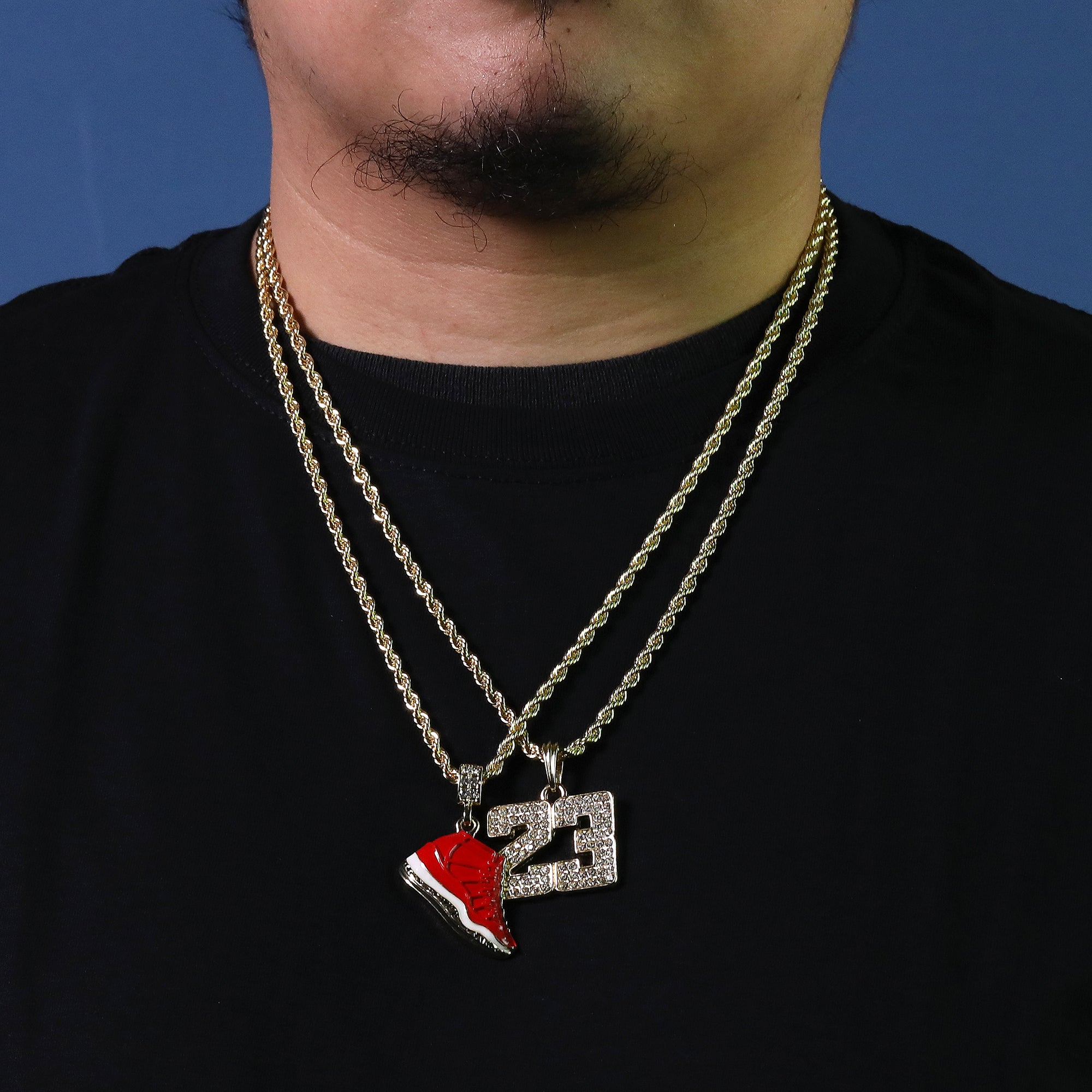 23 & Gym Red Shoe Pendant Men's Gold Plated 24" Rope Chain Hip-Hop Necklace