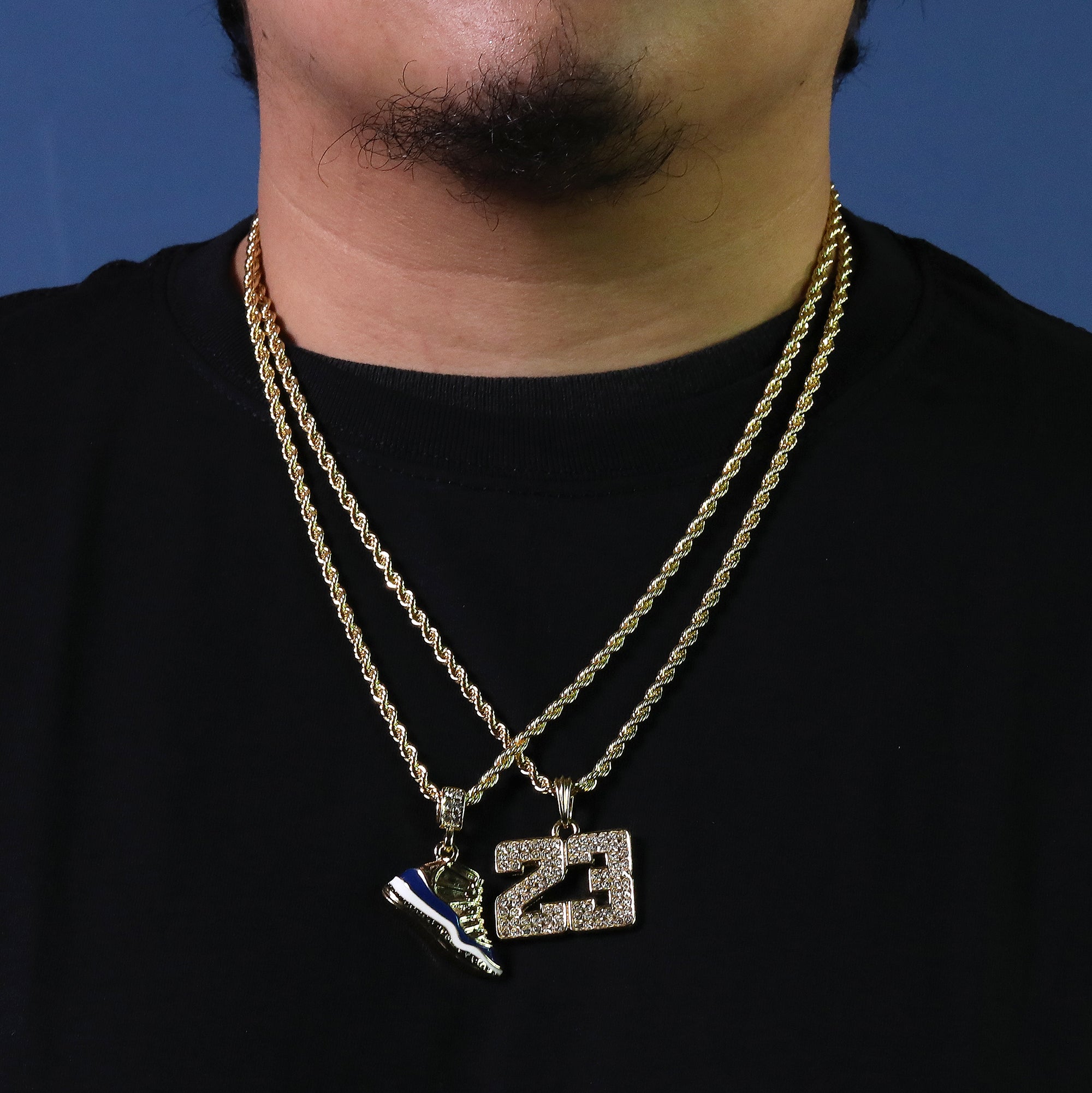 23 & Midnight Blue Shoe Pendant Men's Gold Plated 24 Rope Chain Hip-Hop Necklace