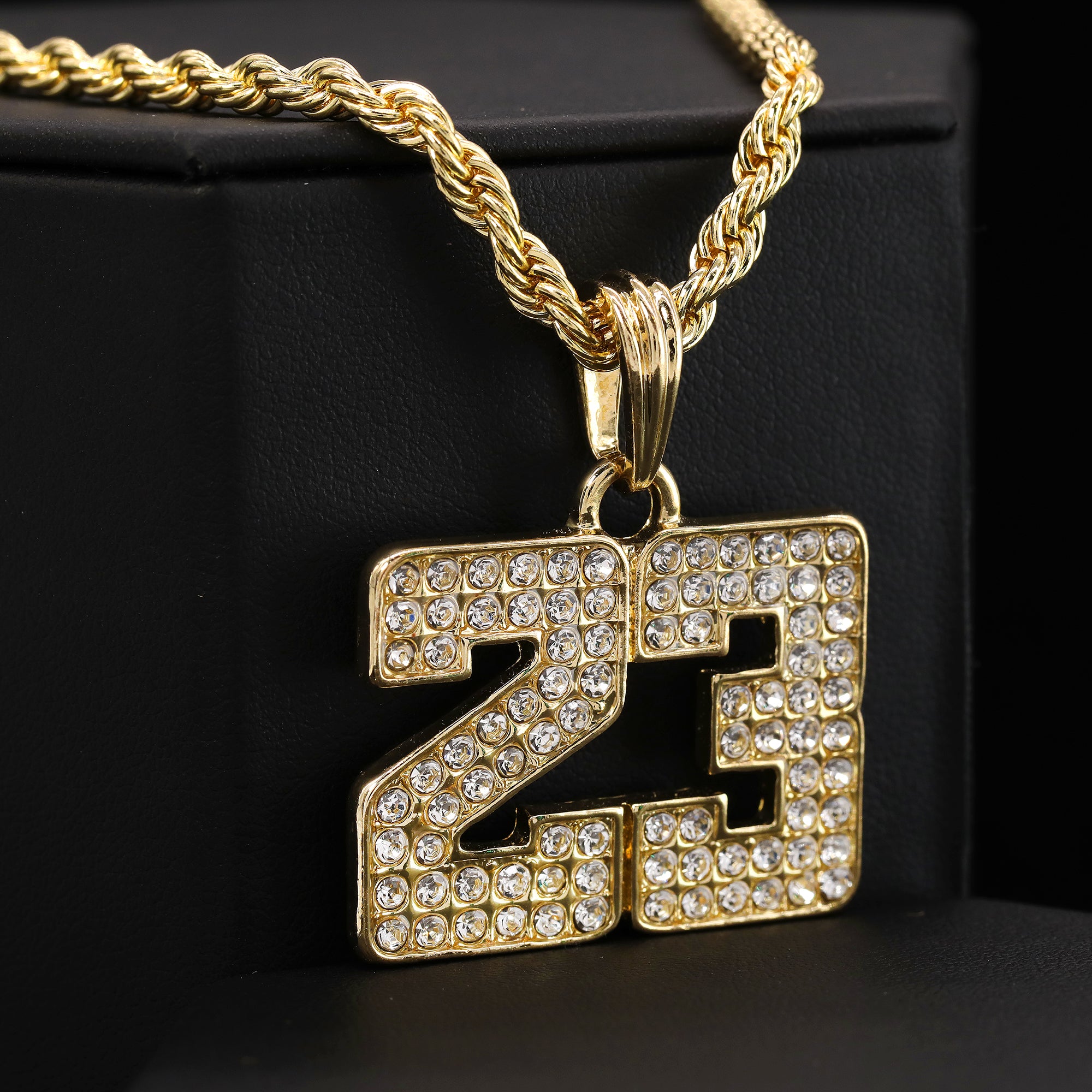 23 & Clear Retro Shoe Pendant Men's Gold Plated 24 Rope Chain Hip-Hop Necklace