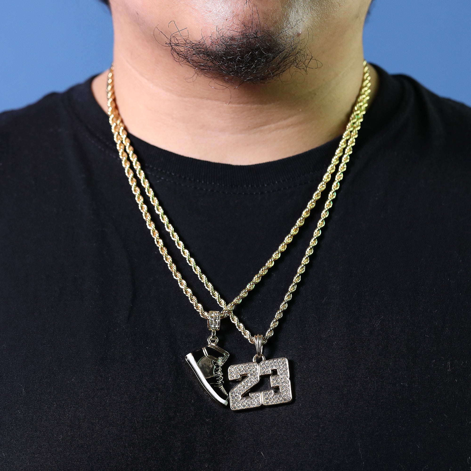 23 & Retro 1 Black Shoe Pendant Men's Gold Plated 24 Rope Chain Hip-Hop Necklace