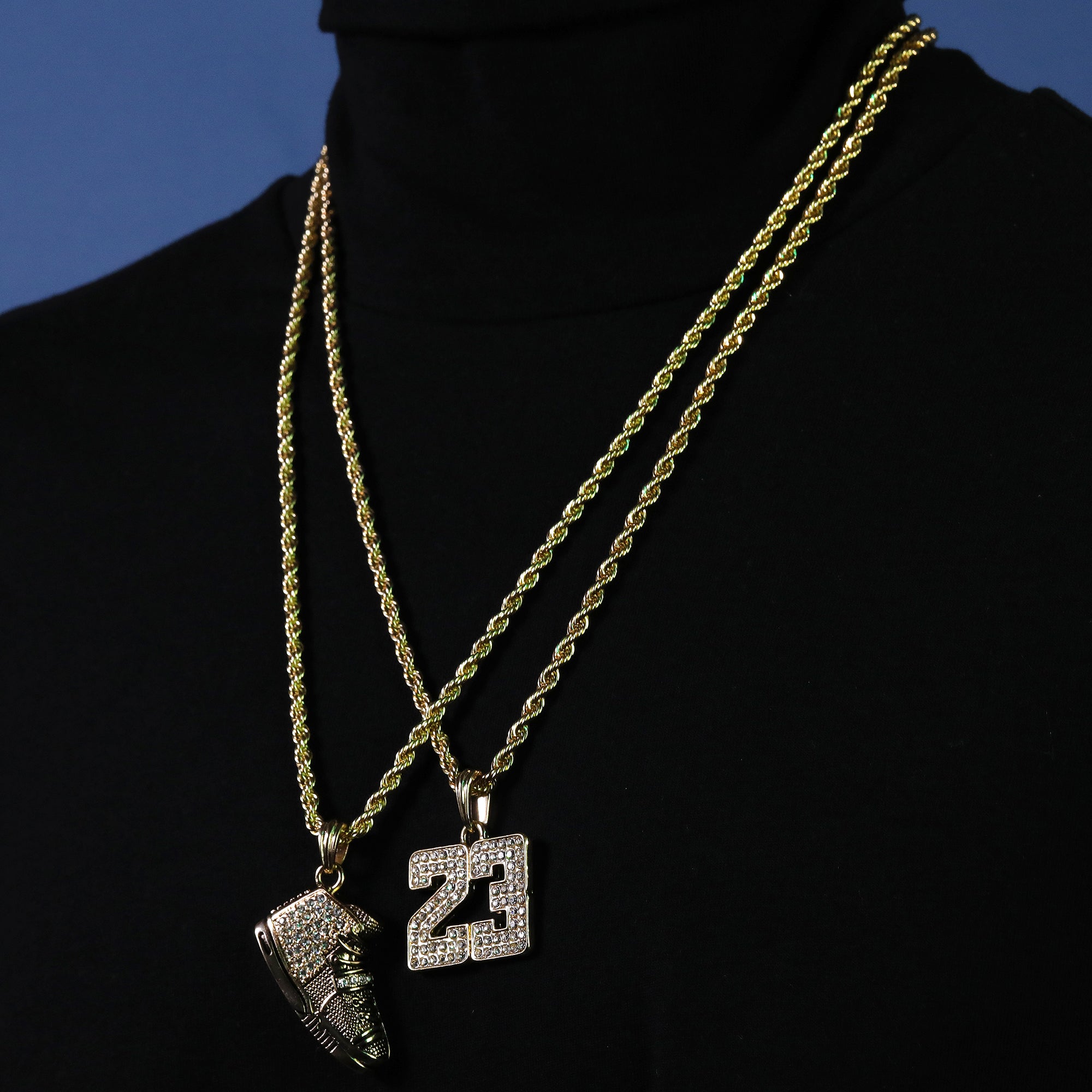 23 & Sneaker Shoe Pendant Men's Gold Plated 24 Rope Chain Hip-Hop Necklace