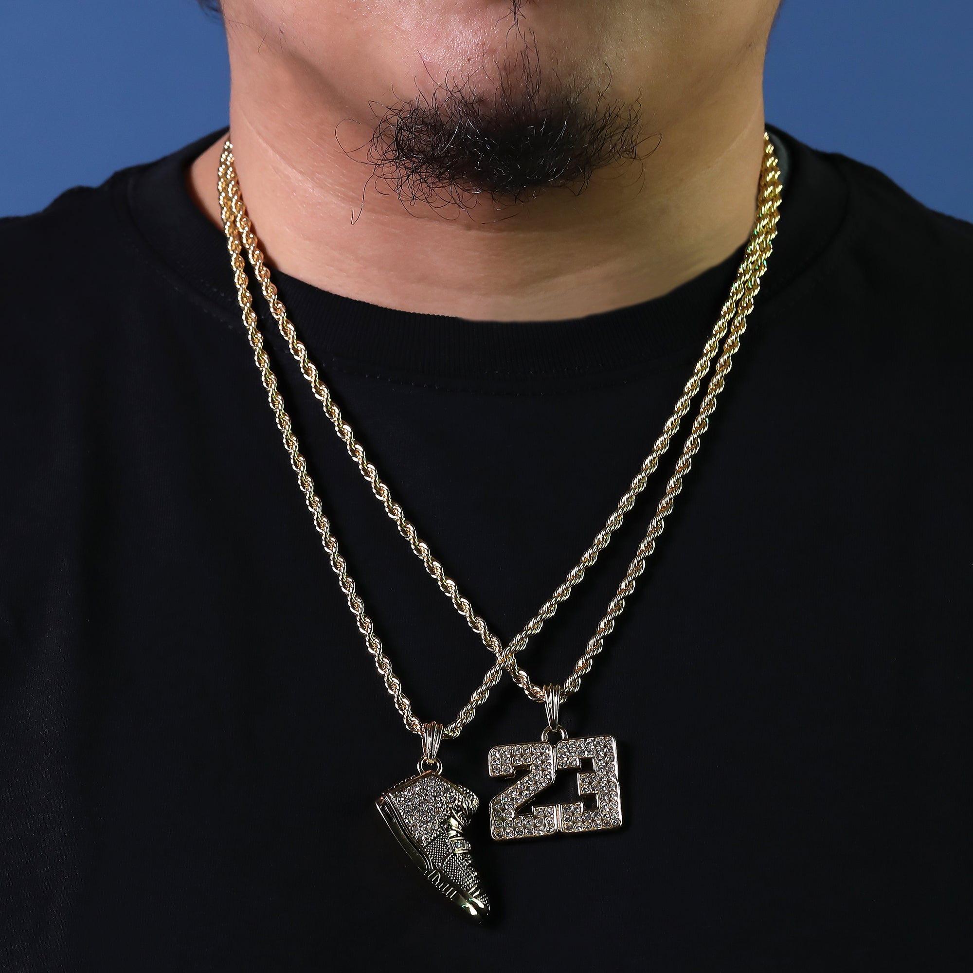 23 & Sneaker Shoe Pendant Men's Gold Plated 24 Rope Chain Hip-Hop Necklace