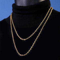 Gold Plated Red Stone & Iced Staple Cross Pendant Cubic-Zirconia Rope Chain