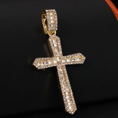 Gold Plated Red Stone & Thin Sharp Cross Pendant Cubic-Zirconia Rope Chain