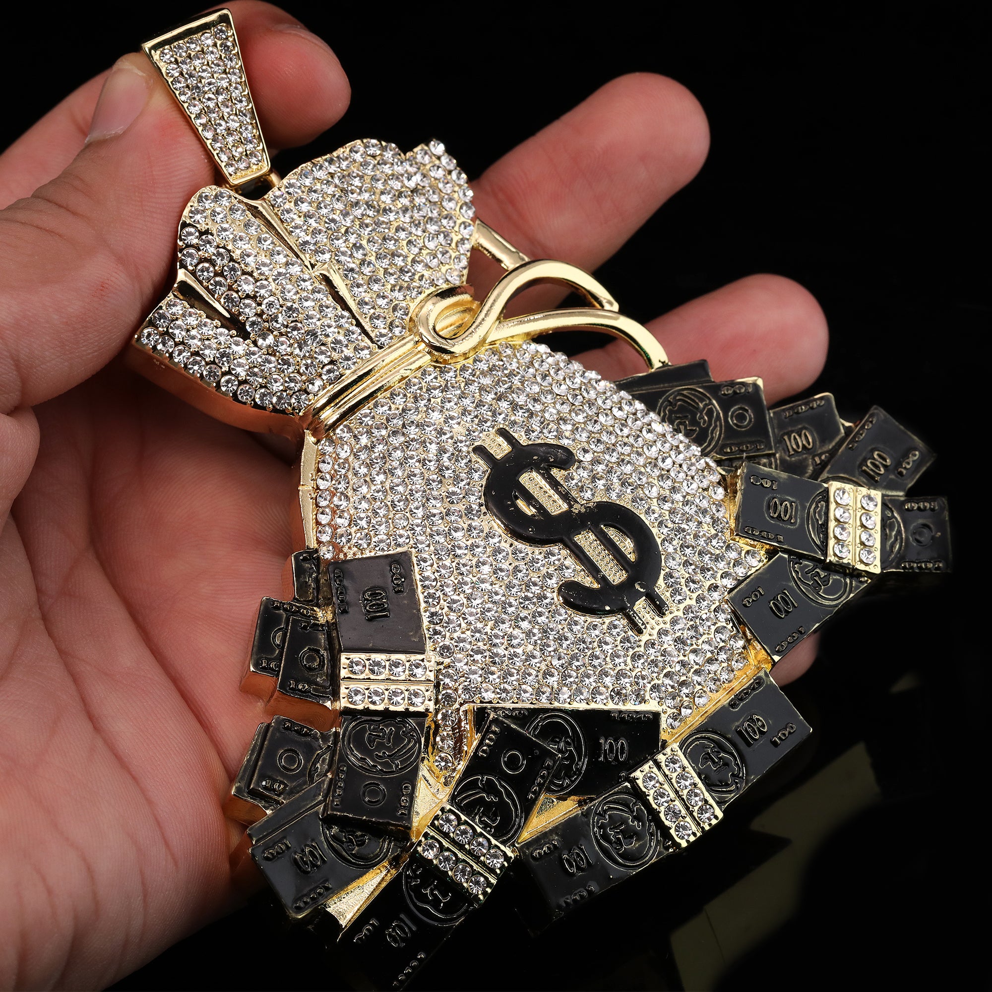 Jumbo Money Bag Sign Pendant with 14K Gold Filled 20" Cuban Choker Chain