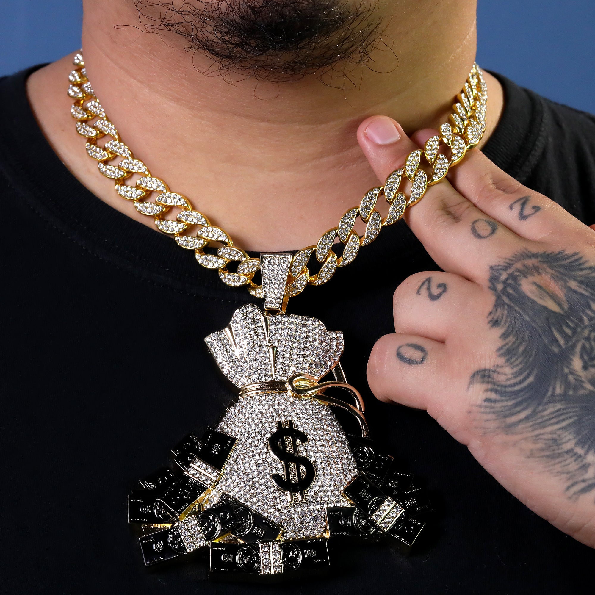 Jumbo Money Bag Sign Pendant with 14K Gold Filled 20" Cuban Choker Chain