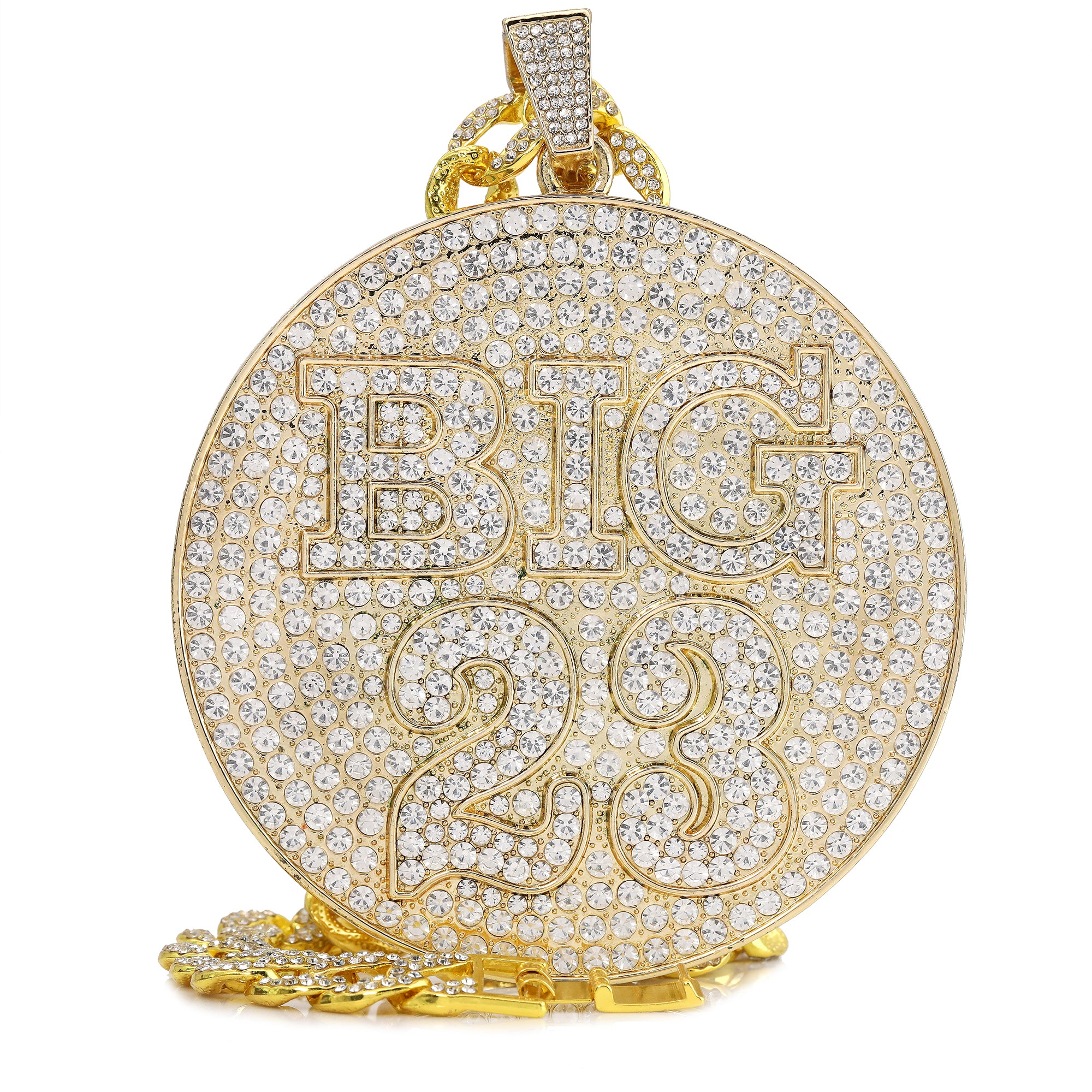 Large Jumbo "Big 23" 14k Gold Plated Pendant & Cuban Chain Necklace - Full Prong CZ