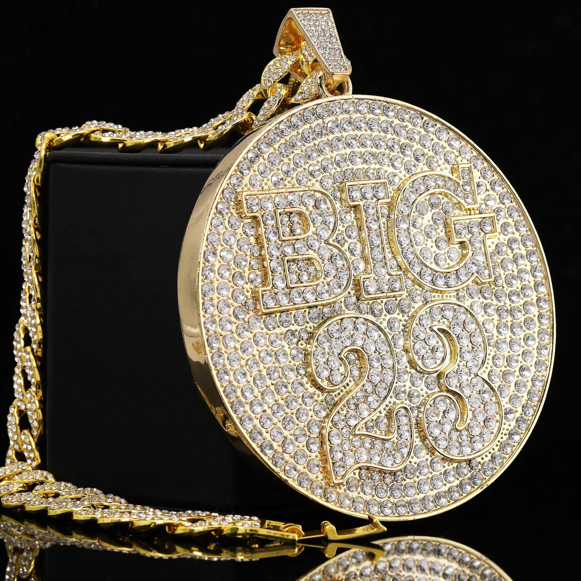 Large Jumbo "Big 23" 14k Gold Plated Pendant & Cuban Chain Necklace - Full Prong CZ