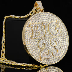 Large Jumbo "Big 23" 14k Gold Plated Pendant & Cuban Chain Necklace - Full Prong CZ