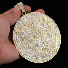 XXL Round Big 23 Pendant with 14K Gold Plated 20" Cuban Choker Chain – Box Clasp