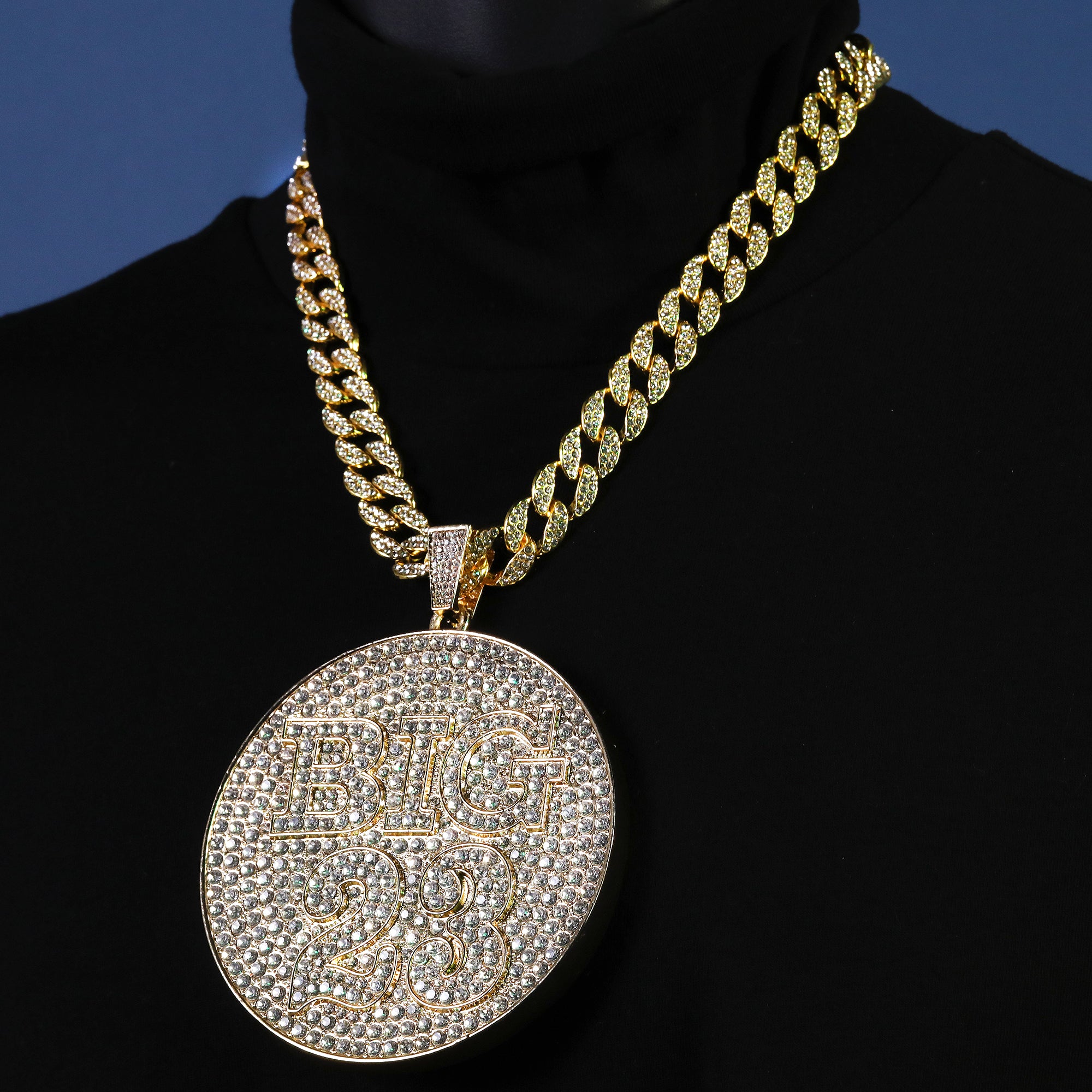 Large Jumbo "Big 23" 14k Gold Plated Pendant & Cuban Chain Necklace - Full Prong CZ