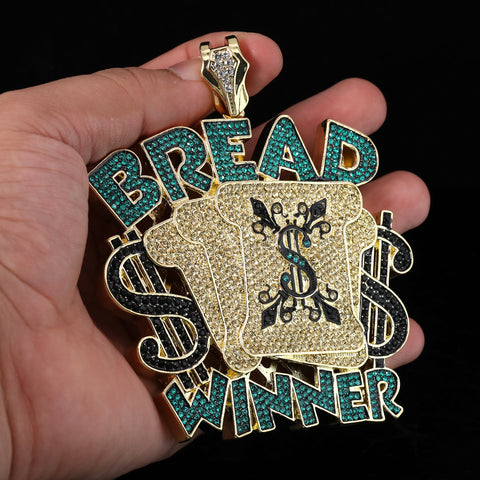 XXL Bread Winner Pendant with 14K Gold filled 20" Cuban Choker – Box Clasp