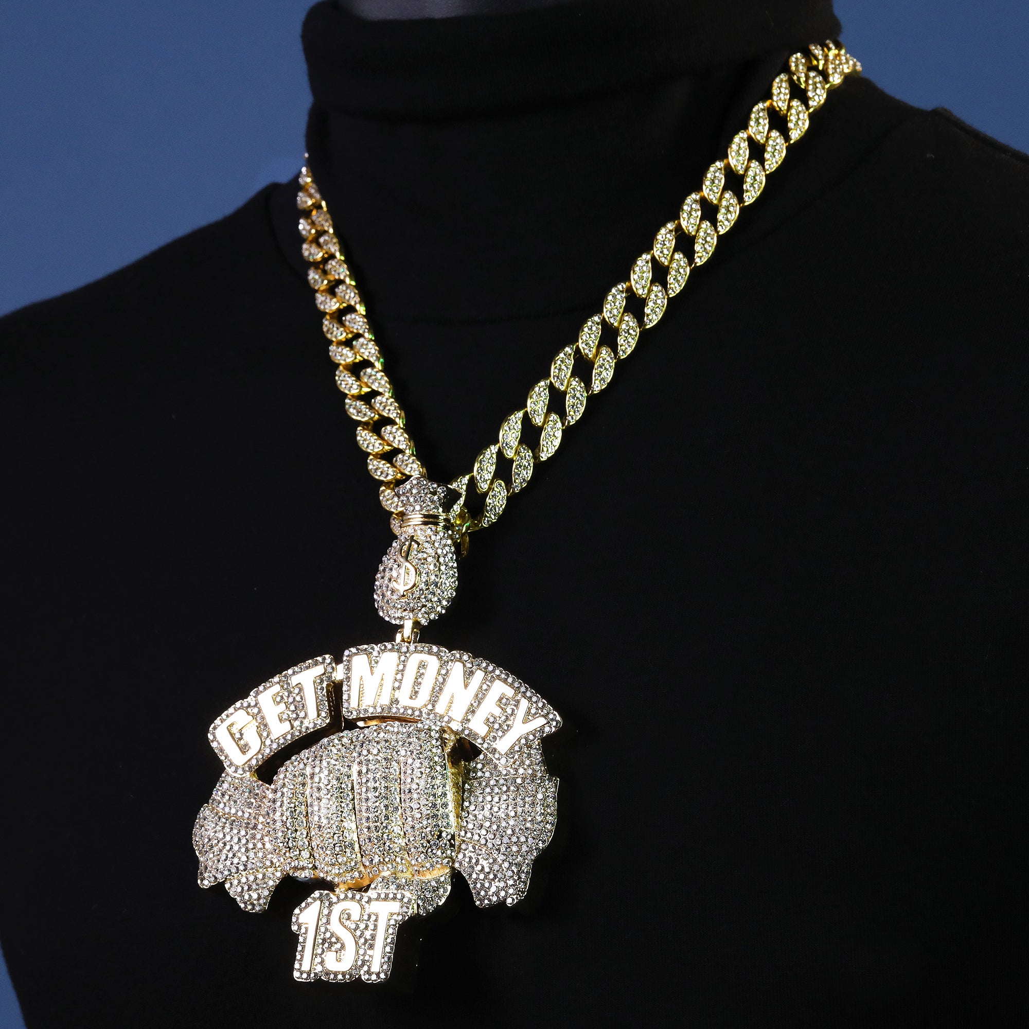 Large Jumbo Huge Get Money 1st 14k Gold Plated 20" Cuban Chain Necklace