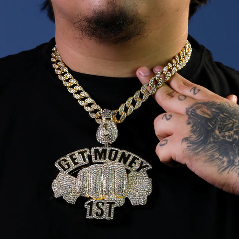 Large Jumbo Huge Get Money 1st 14k Gold Plated 20" Cuban Chain Necklace