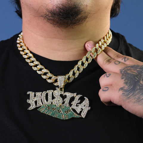 Large Jumbo Huge HUSTLA 14k Gold Plated 20" Cuban Chain Necklace