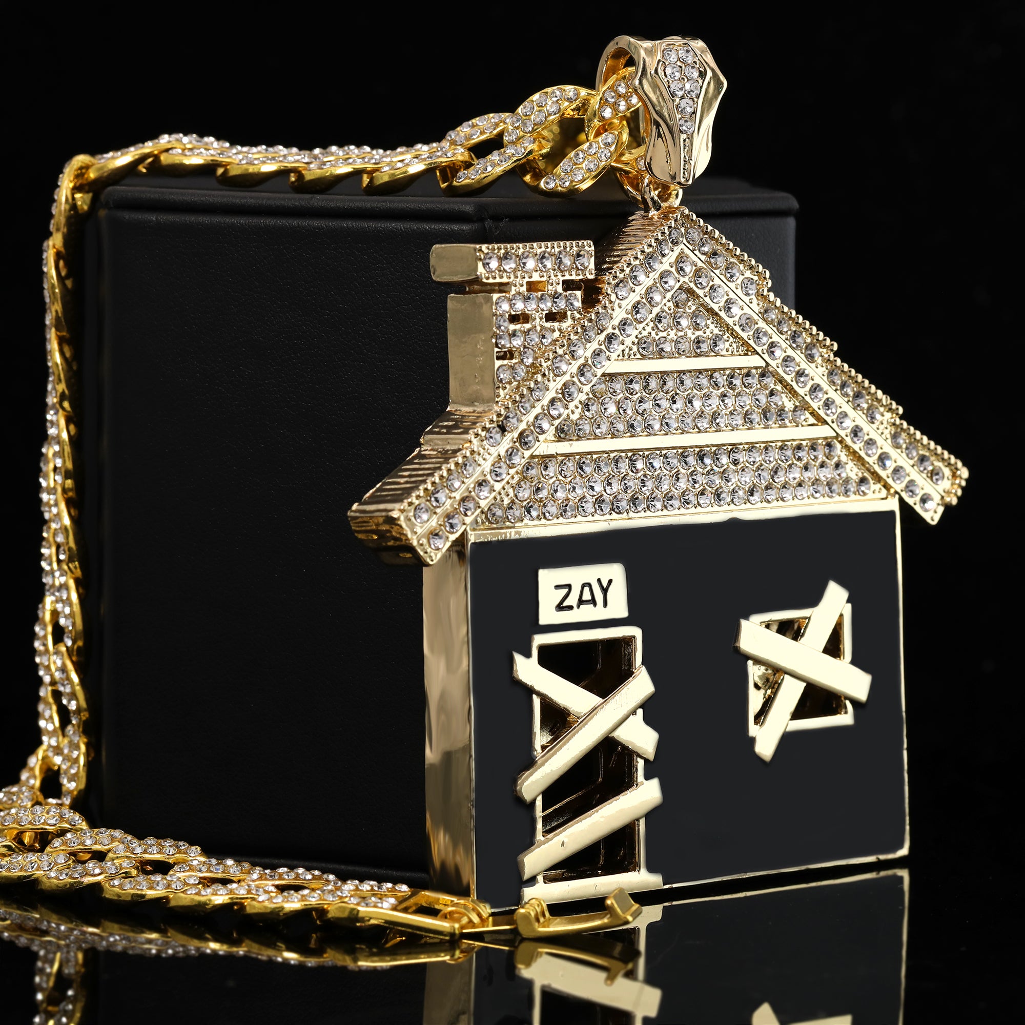 Jumbo Huge Black Bando House 14k Gold Plated 20" Cuban Chain