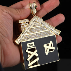 Jumbo Huge Black Bando House 14k Gold Plated 20" Cuban Chain