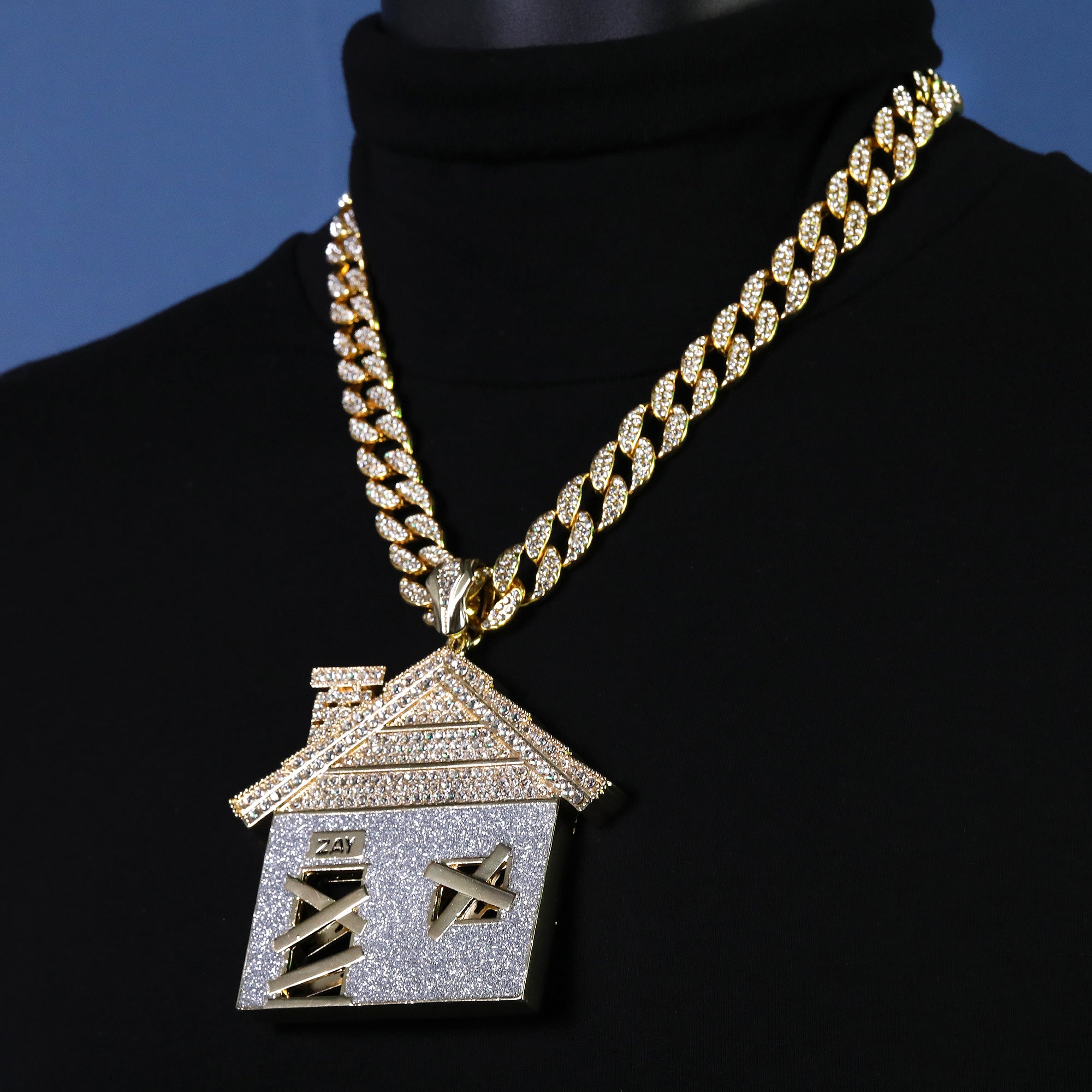 Large Jumbo Huge Stardust Bando House 14k Gold Plated 20" Cuban Chain Necklac