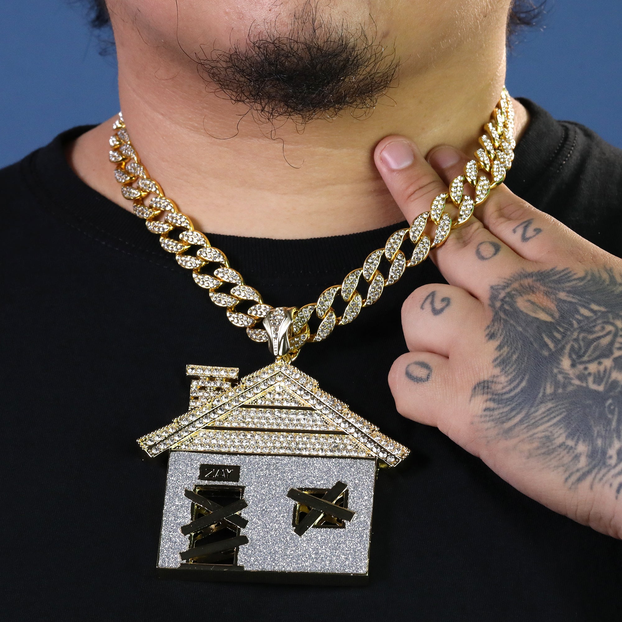 Large Jumbo Huge Stardust Bando House 14k Gold Plated 20" Cuban Chain Necklace