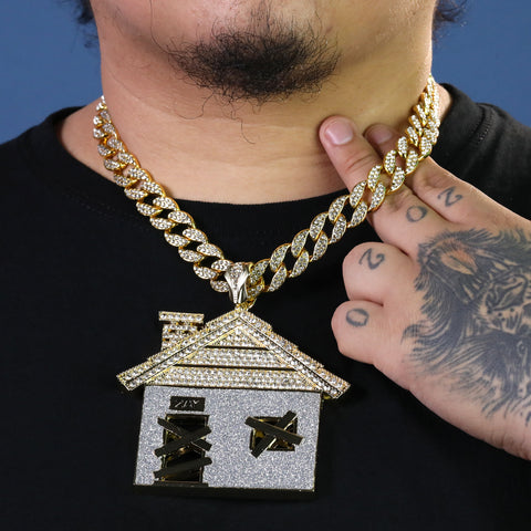 Large Jumbo Huge Stardust Bando House 14k Gold Plated 20" Cuban Chain Necklac