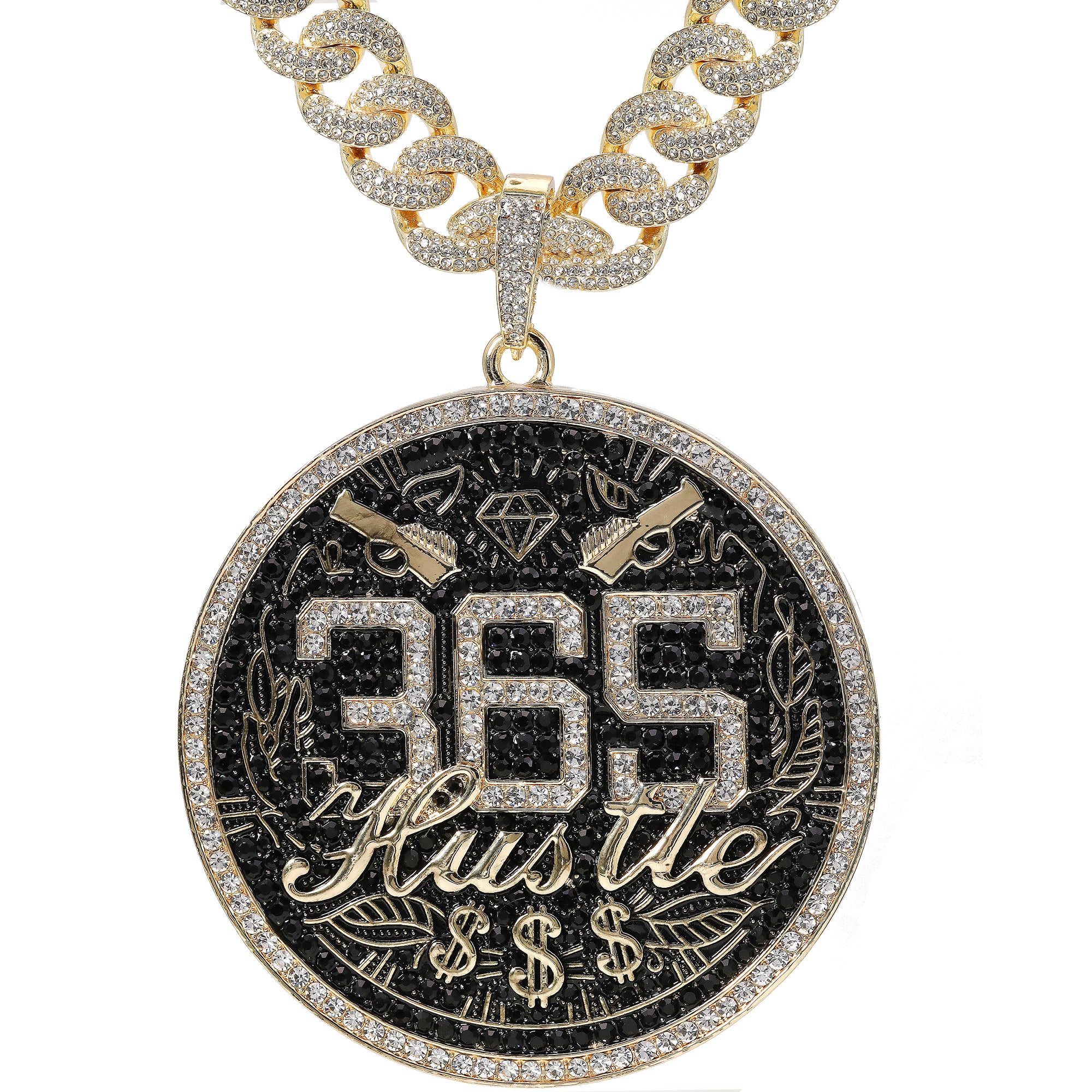 XXL Round 365 Hustle Pendant with 14K Gold Plated 20" Cuban Choker Chain – Box Clasp
