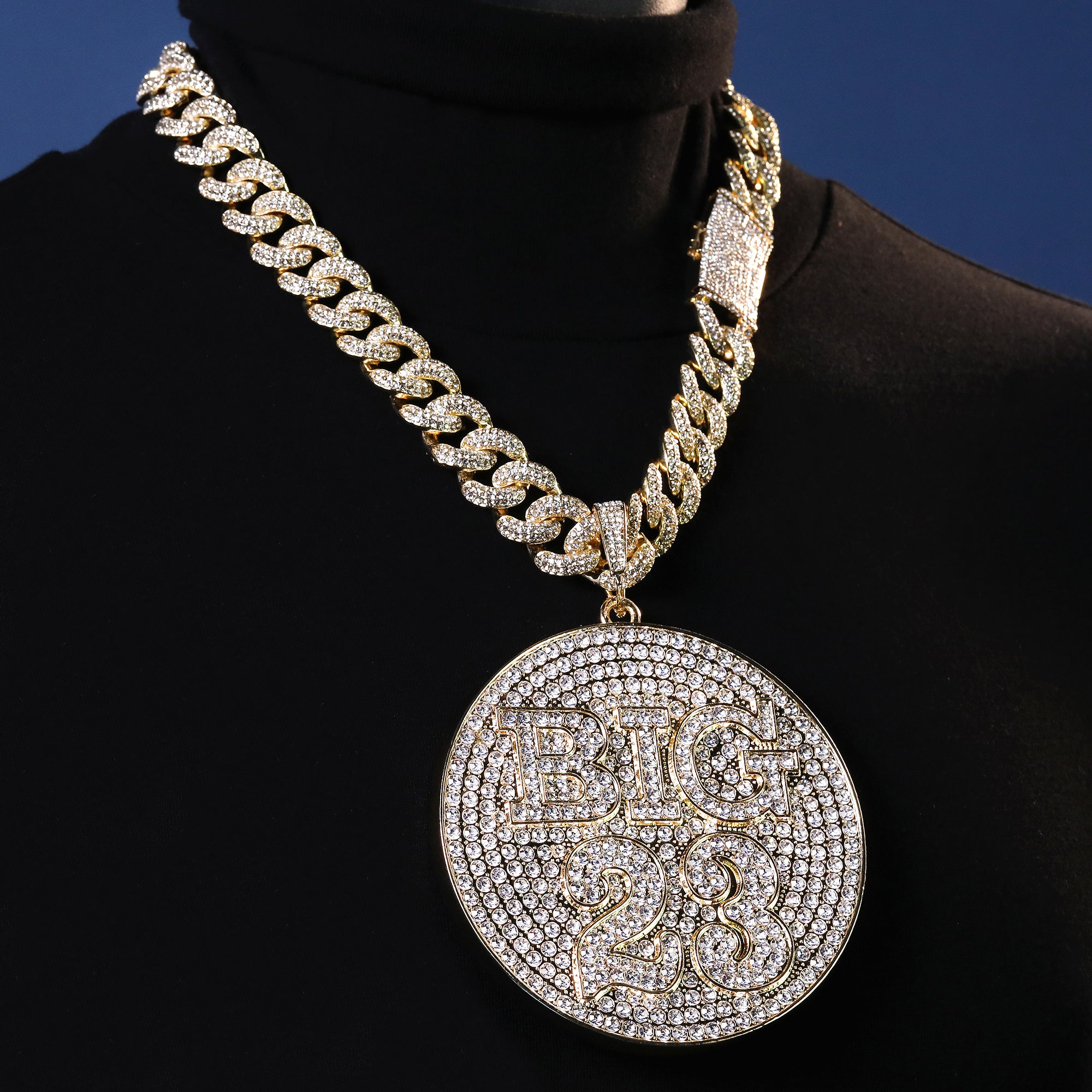 XXL Round Big 23 Pendant with 14K Gold Plated 20" Cuban Choker Chain – Box Clasp