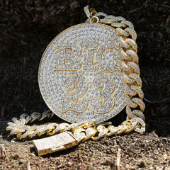 XXL Round Big 23 Pendant with 14K Gold Plated 20" Cuban Choker Chain – Box Clasp