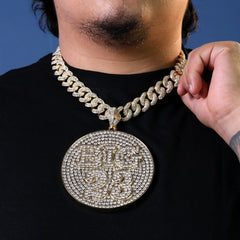 XXL Round Big 23 Pendant with 14K Gold Plated 20" Cuban Choker Chain – Box Clasp
