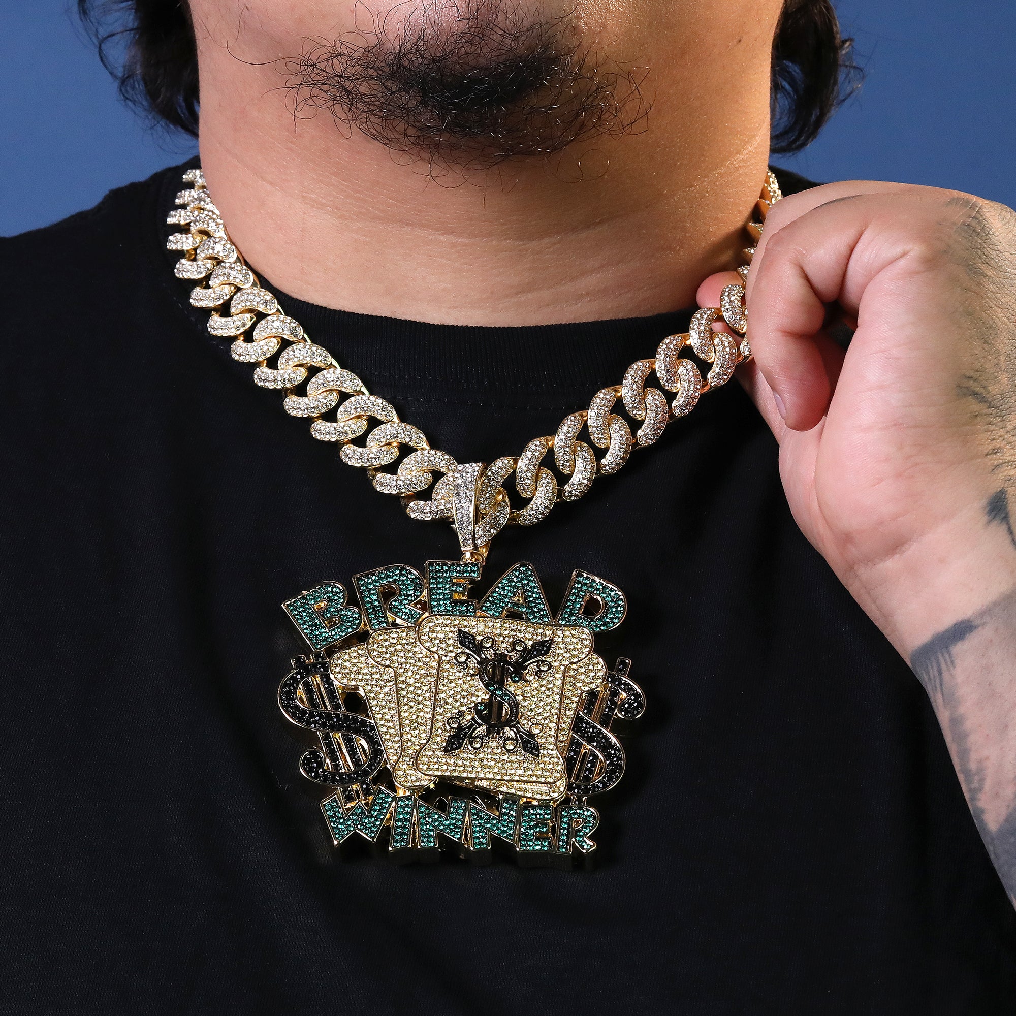 XXL Bread Winner Pendant with 14K Gold filled 20" Cuban Choker – Box Clasp