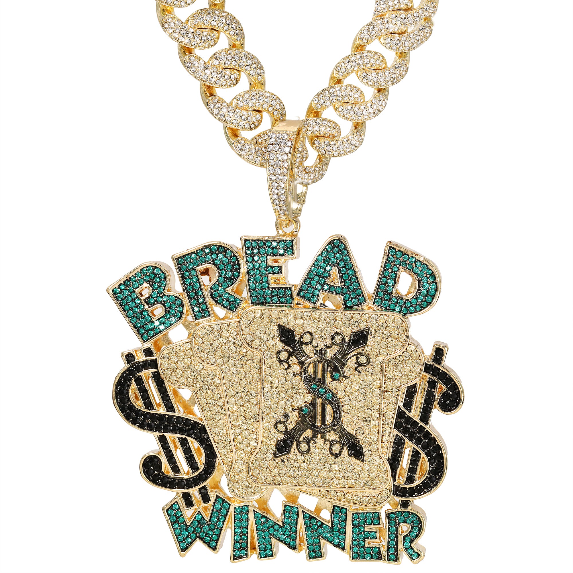 XXL Bread Winner Pendant with 14K Gold filled 20" Cuban Choker – Box Clasp