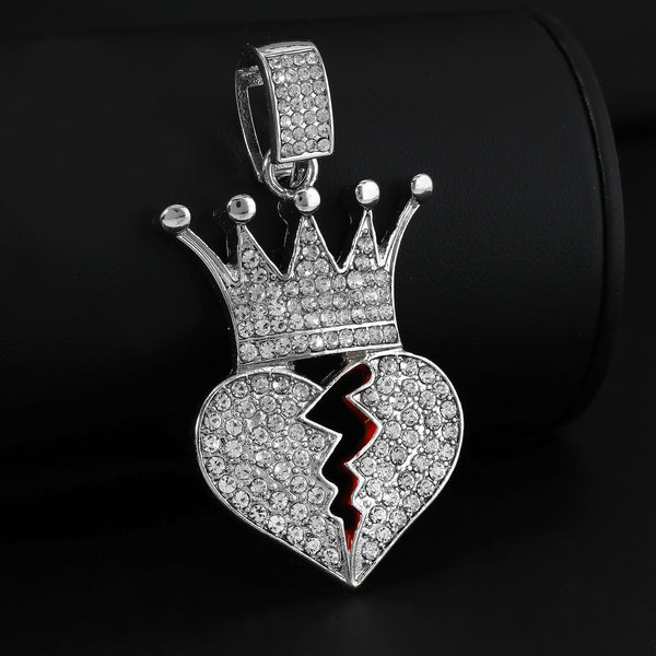 Silver Broken Heart Crown Necklace | BlingKingstar Jewelry Silver Broken Heart Crown Necklace | BlingKingstar Jewelry