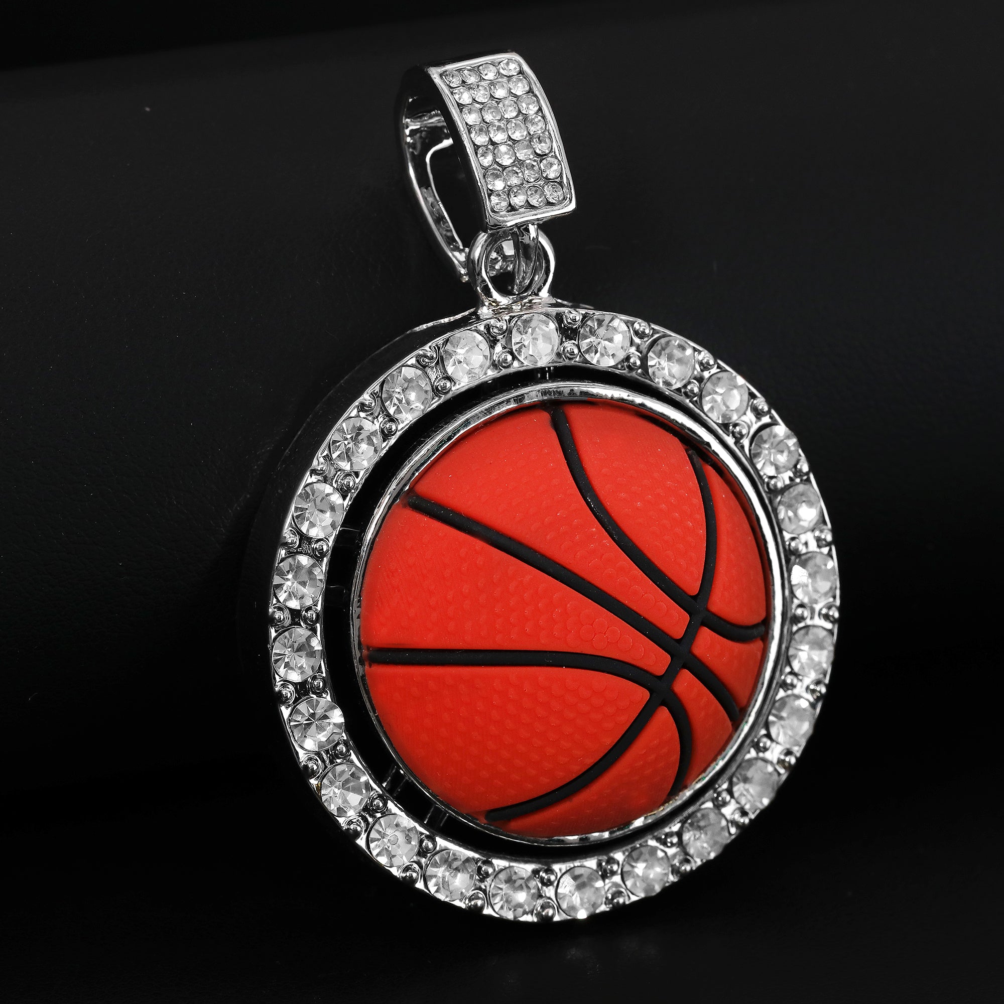 Cubic-Zirconia Round Basketball Pendant Silver Plated Two Tennis 18", 20" Chain