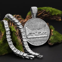 Cubic-Zirconia Thick Last Supper Pendant Silver Plated Tennis 18" Chain Choker