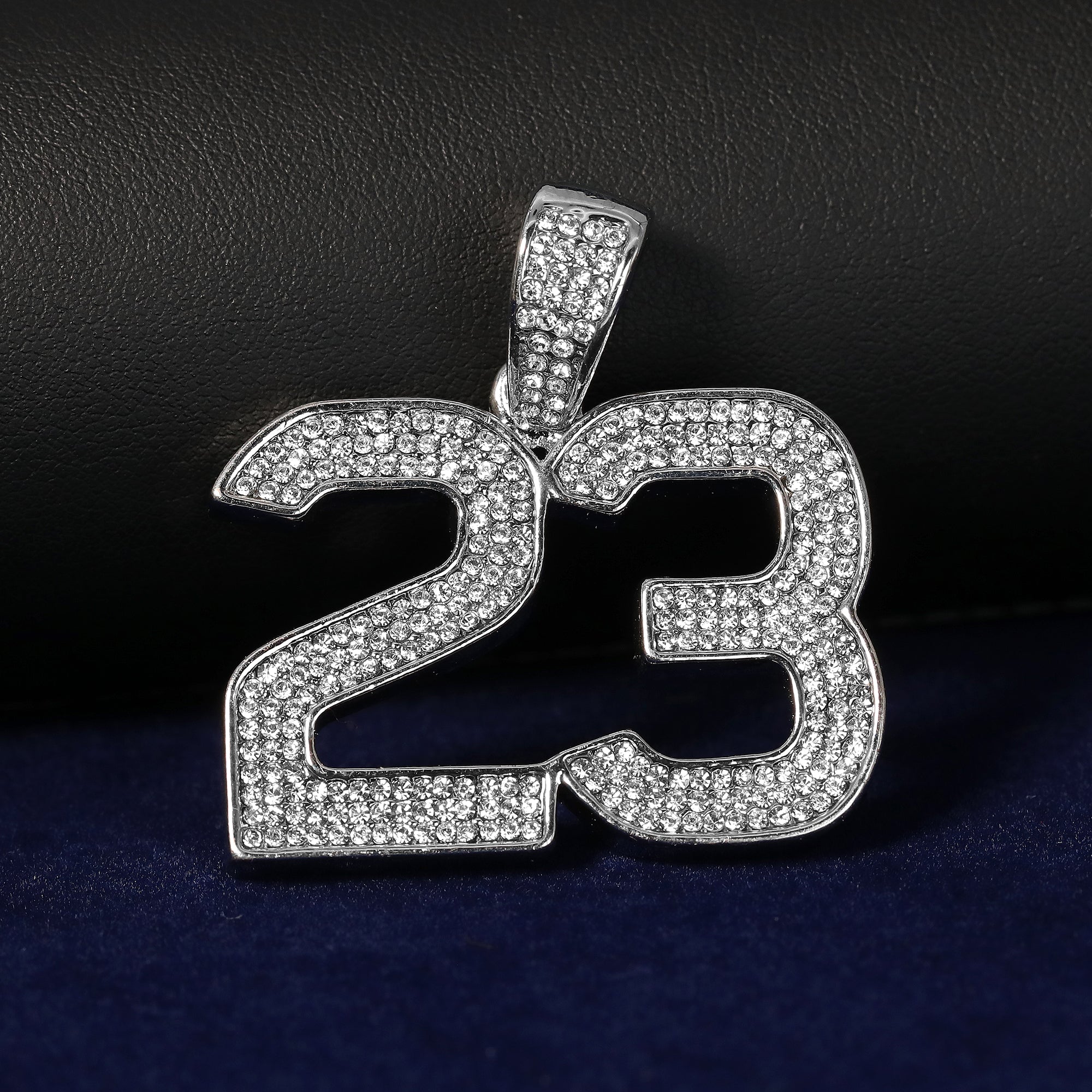 Cubic-Zirconia Thick 23 Pendant Silver Plated Tennis 18" Chain Choker Necklace