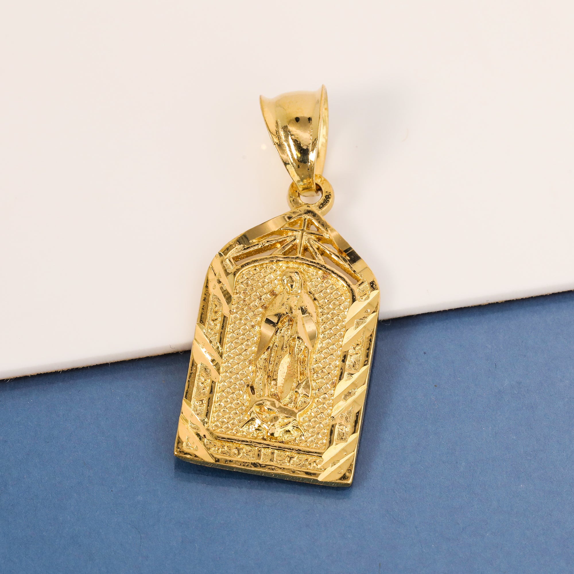 Virgin Mary Temple Pendant Rope Chain 14k Gold Plated
