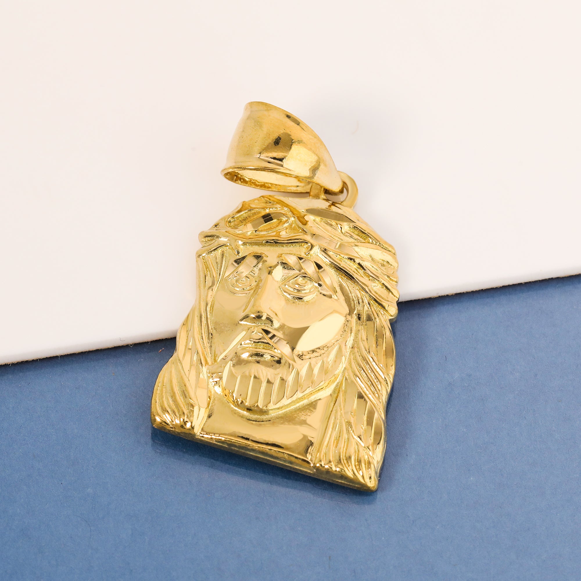 Jesus Wide Face Pendant Rope Chain 14k Gold Plated