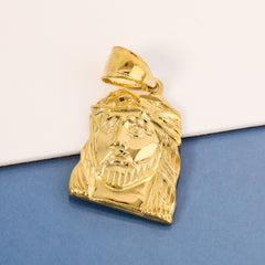 Jesus Wide Face Pendant Rope Chain 14k Gold Plated