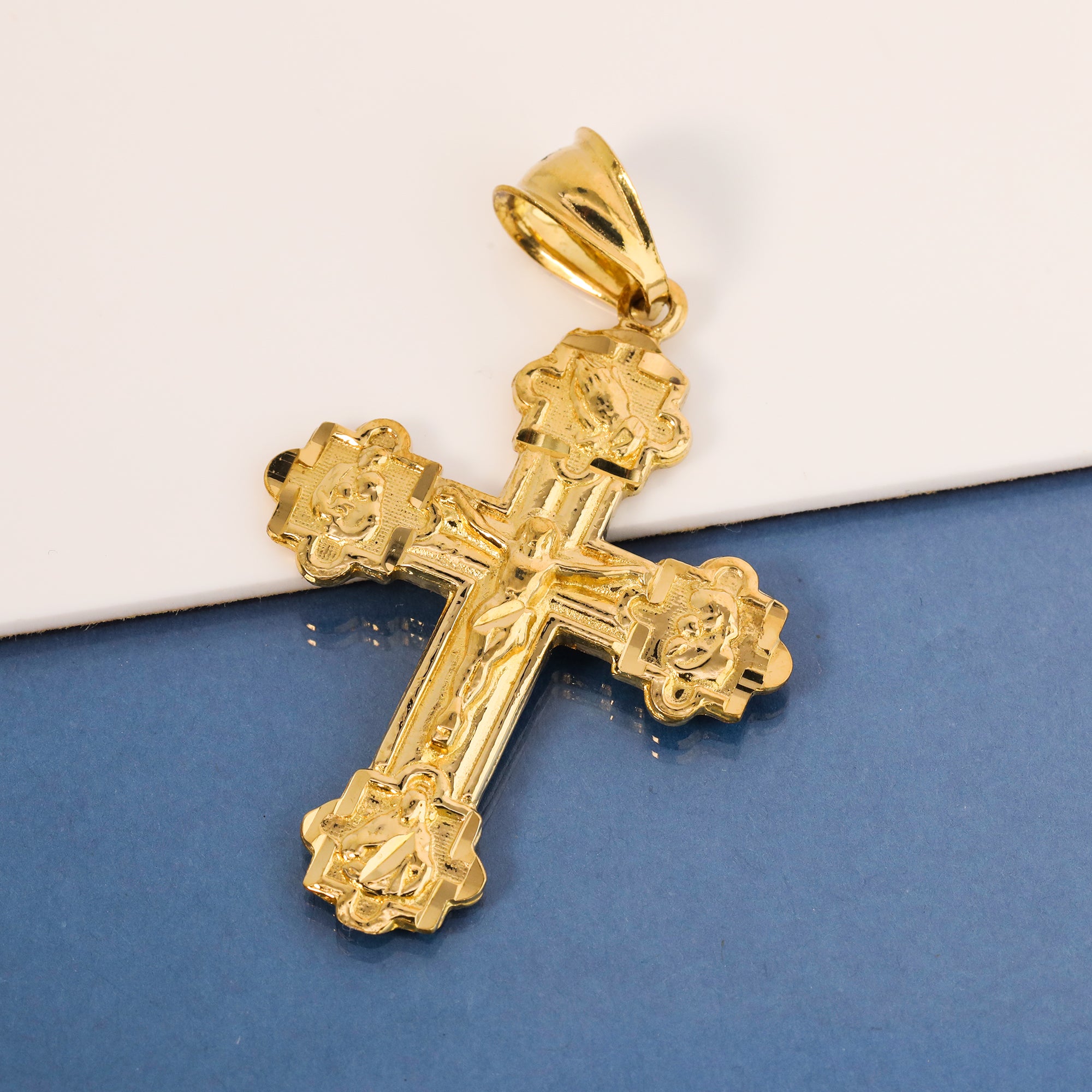 Four Prayers Cross Pendant Rope Chain 14k Gold Plated