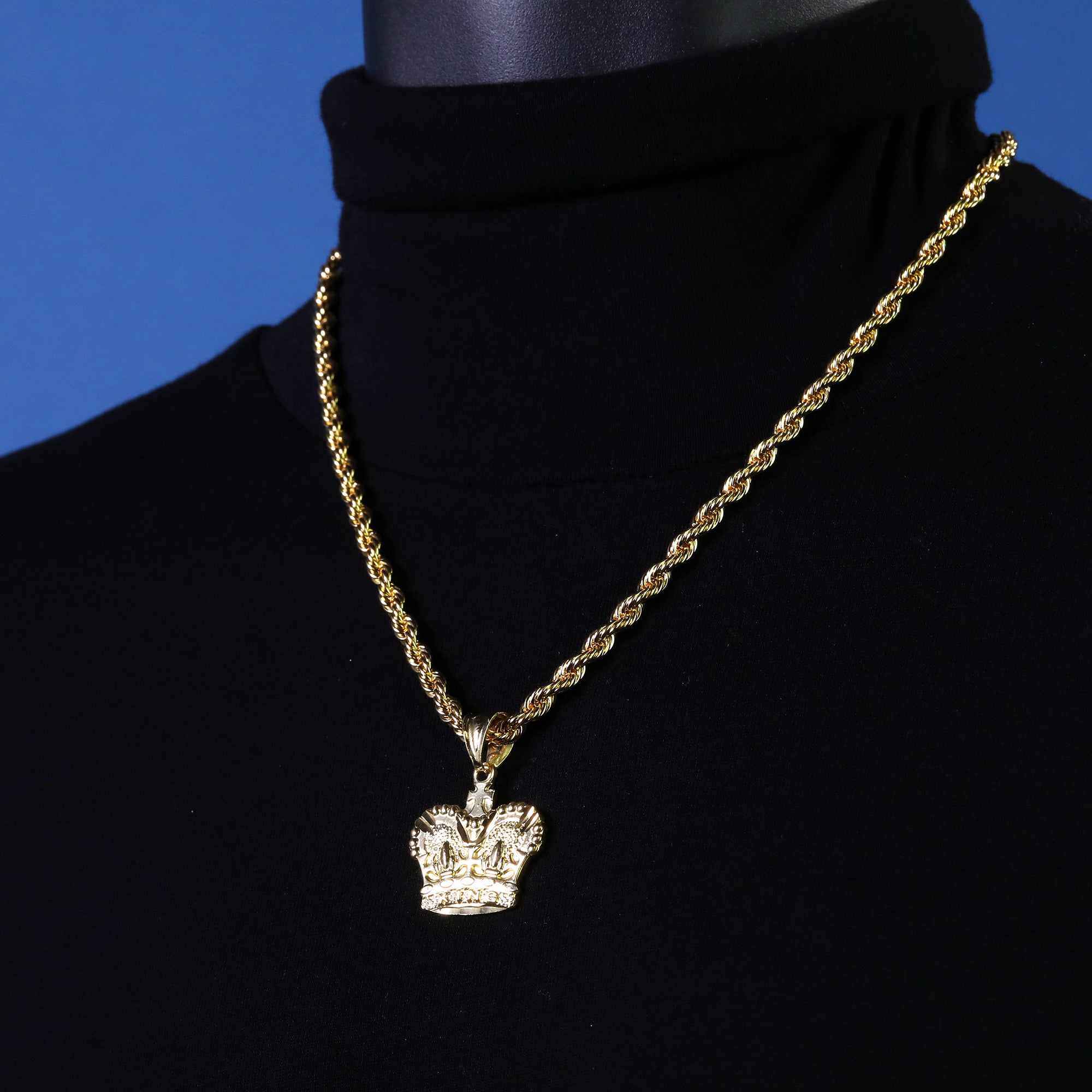Royal Crown Pendant Rope Chain 14k Gold Plated