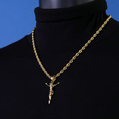 Jesus Crucifix Pendant Rope Chain 14k Gold Plated