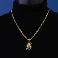 Jesus Halo Pendant Rope Chain 14k Gold Plated