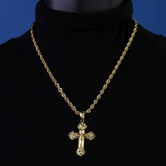 Four Prayers Cross Pendant Rope Chain 14k Gold Plated