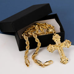 Four Prayers Cross Pendant Rope Chain 14k Gold Plated