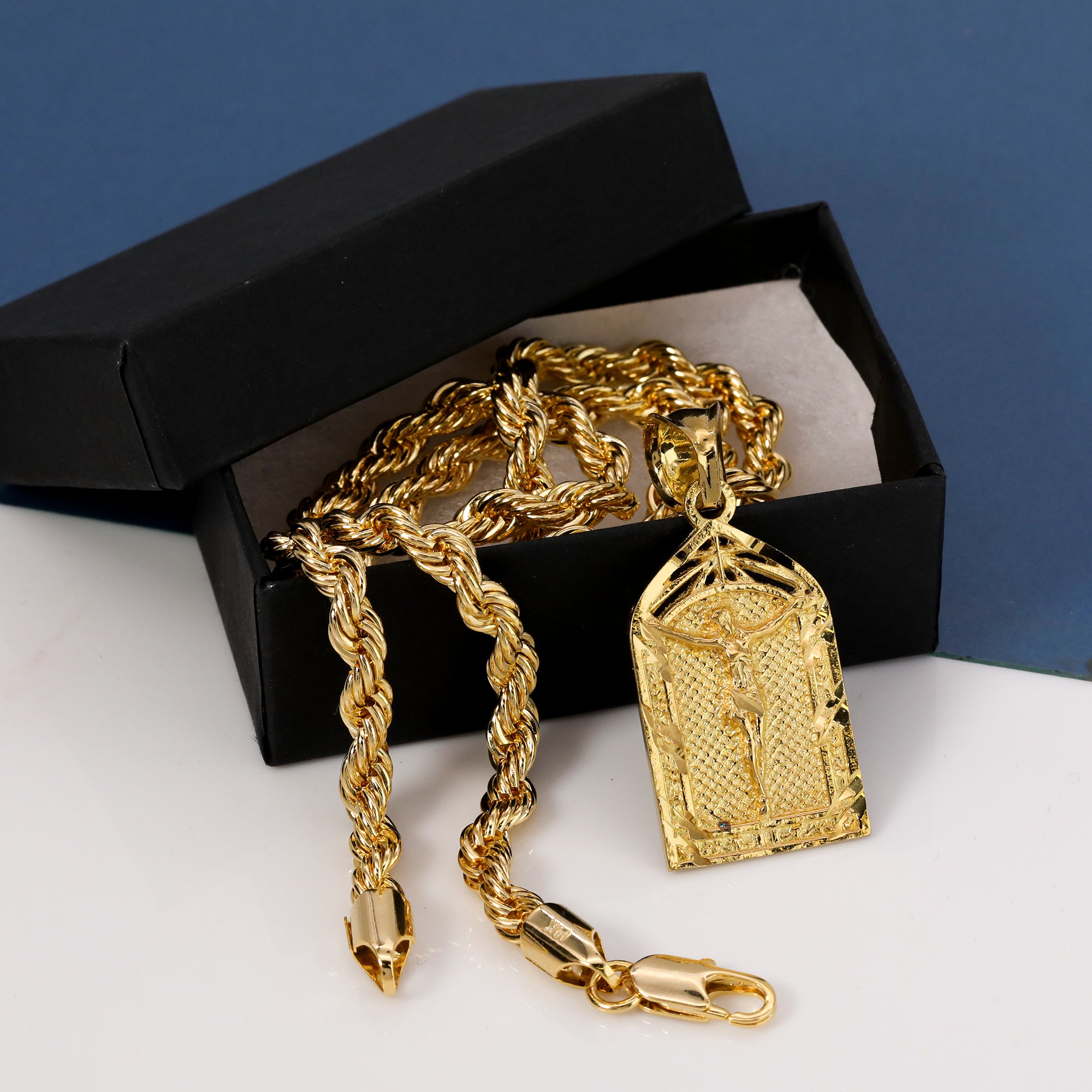 Jesus Temple Pendant Rope Chain 14k Gold Plated