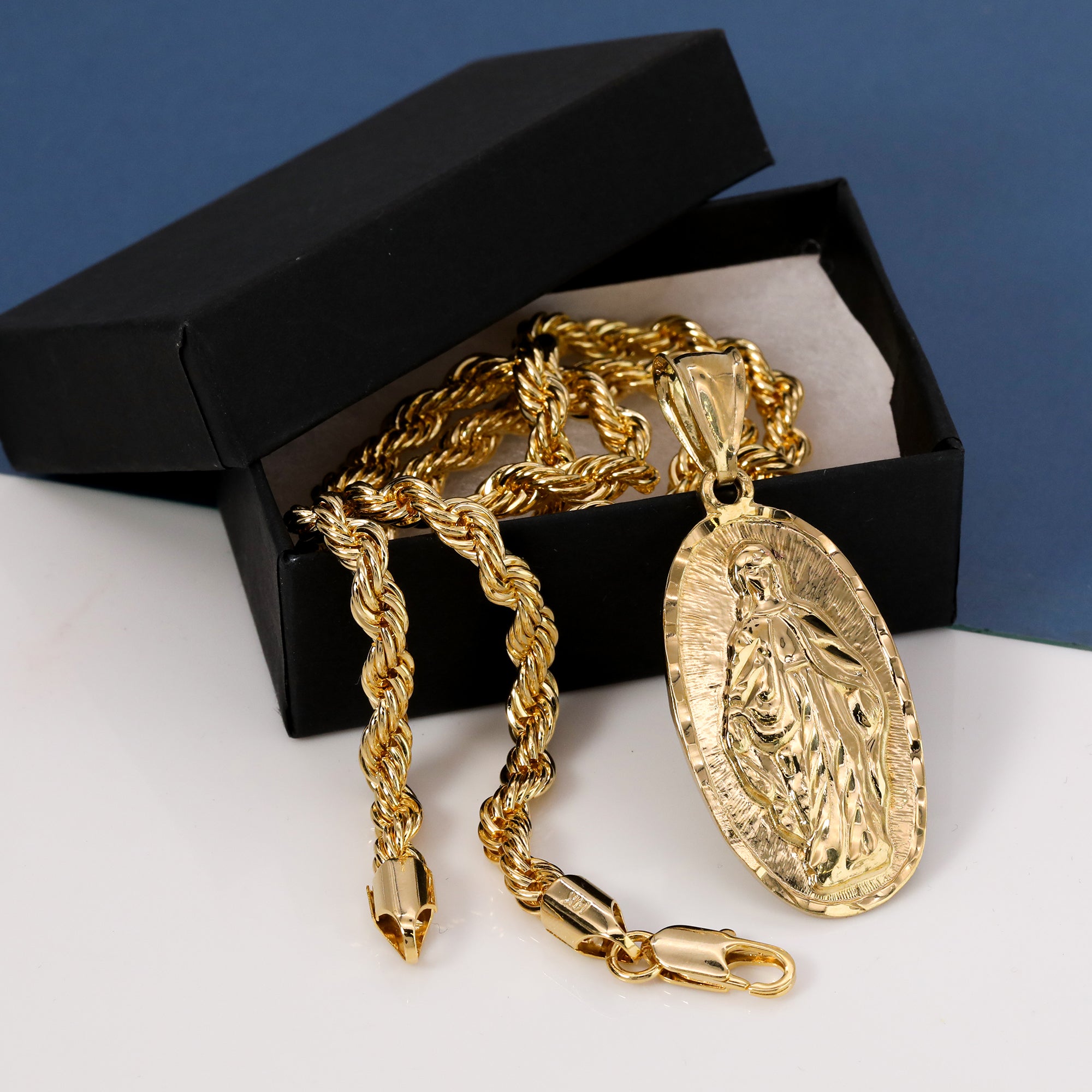 Our Lady Guadalupe Pendant Rope Chain 14k Gold Plated