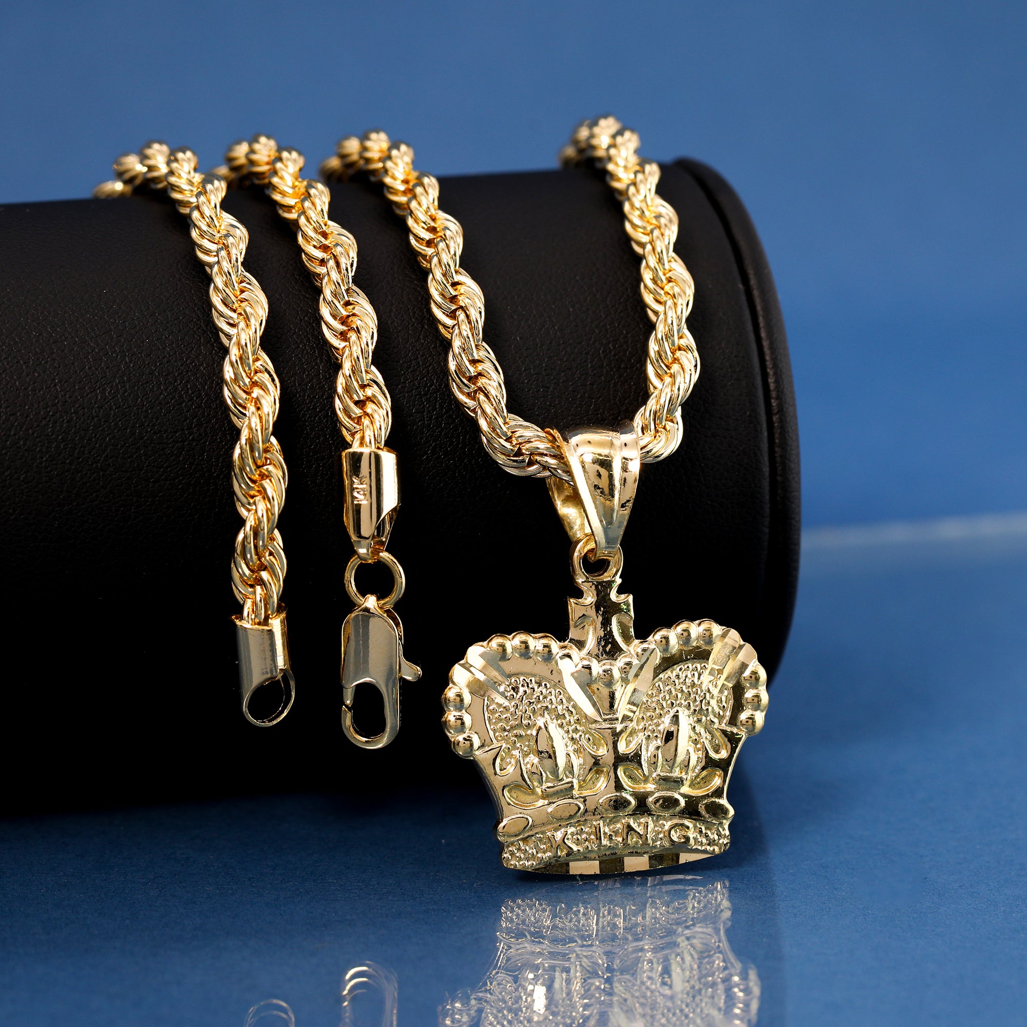 Royal Crown Pendant Rope Chain 14k Gold Plated