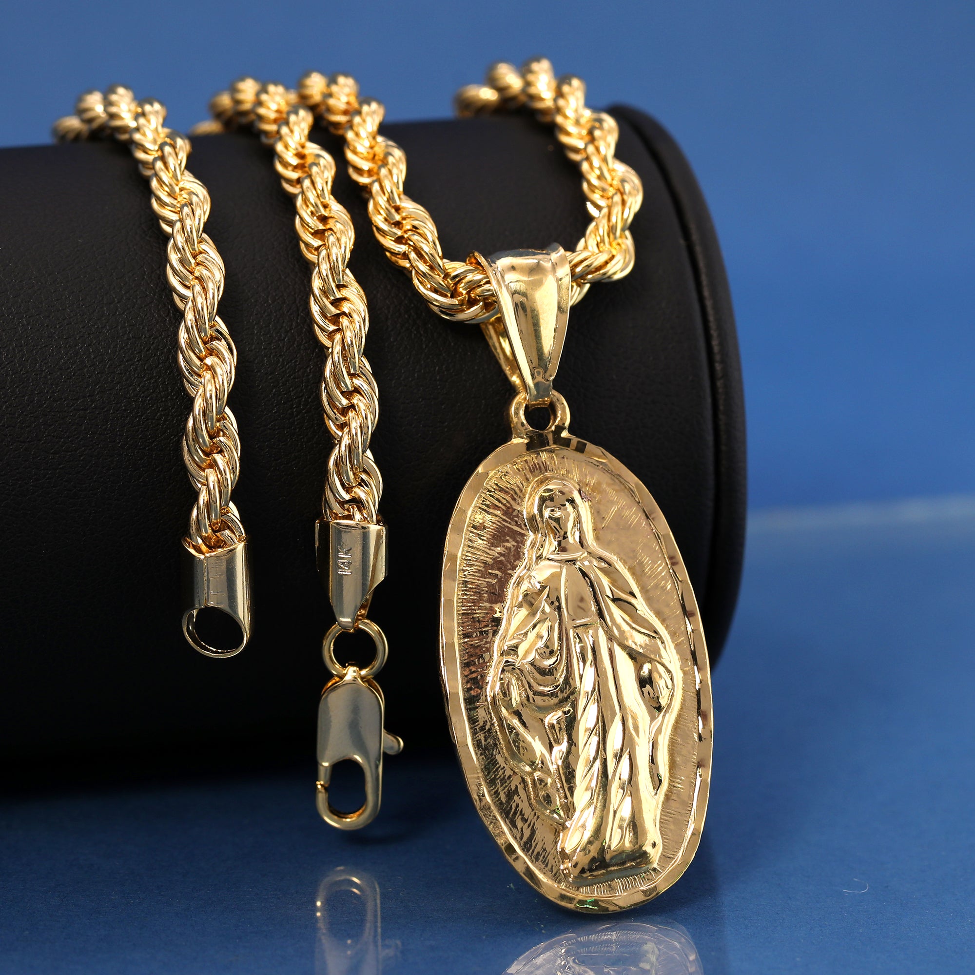 Our Lady Guadalupe Pendant Rope Chain 14k Gold Plated