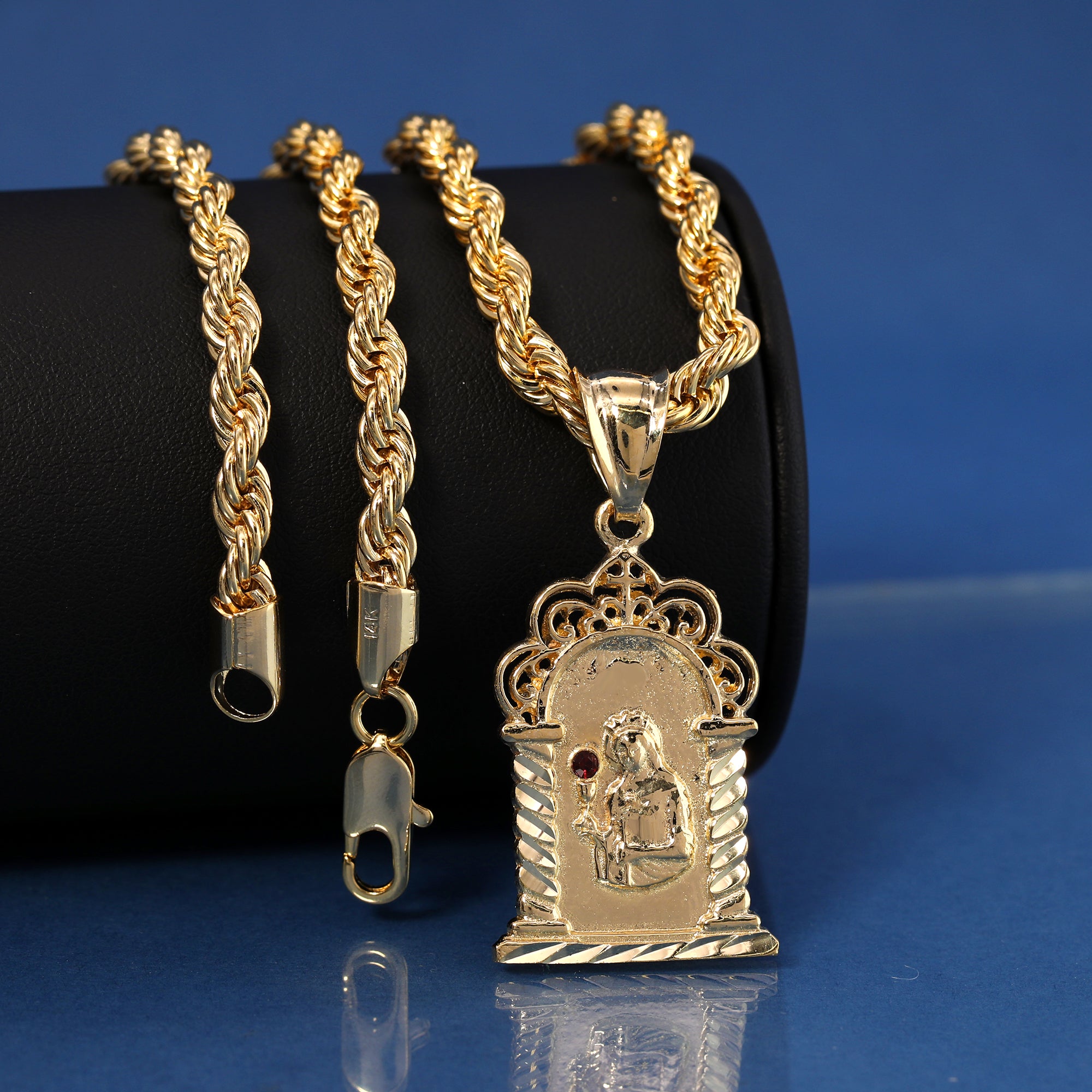 Santa Barbara Temple Pendant Rope Chain 14k Gold Plated