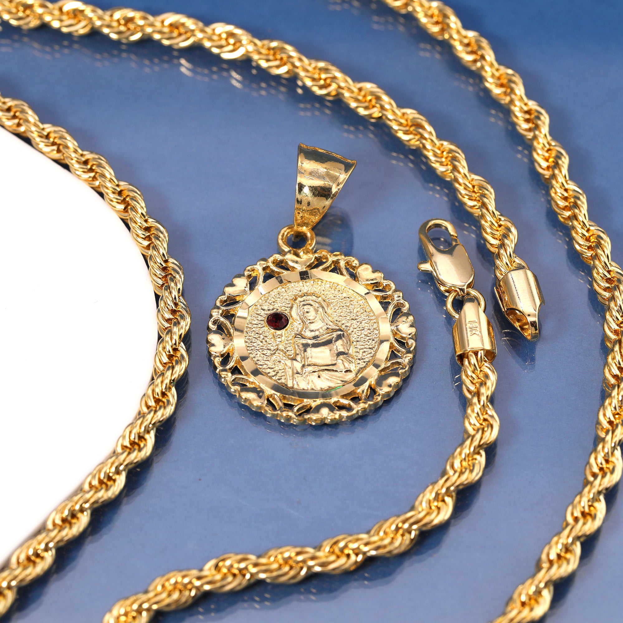 Heart Santa Barbara Pendant Rope Chain 14k Gold Plated