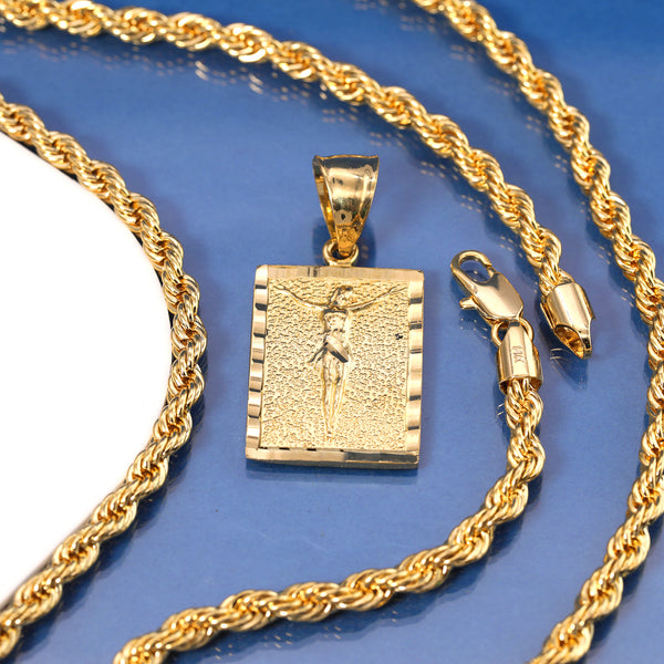 Gold Plated Brass Jesus Block Chain Pendant | BlingKingStar | Free Shipping